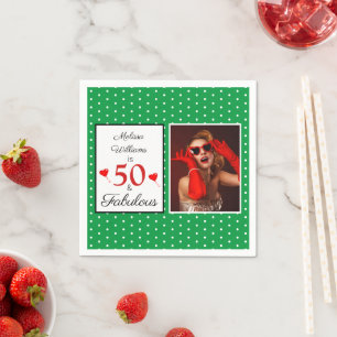 Servilleta De Papel 50 y fabuloso nombre foto rojo 50 cumpleaños verde