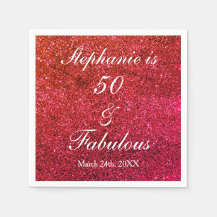 Servilleta De Papel 50 Y Fabuloso Purpurina Rojo Ombre De Cumpleaños