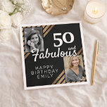 Servilleta De Papel 50 y Fabulosos Brillo Dorado 2 Fotos Cumpleaños 50<br><div class="desc">Servilletas para fiesta de cumpleaños número 50 con brillo dorado y 2 fotos. Agrega tus fotos - puedes usar una foto antigua y una nueva. Agrega tu nombre y edad.</div>