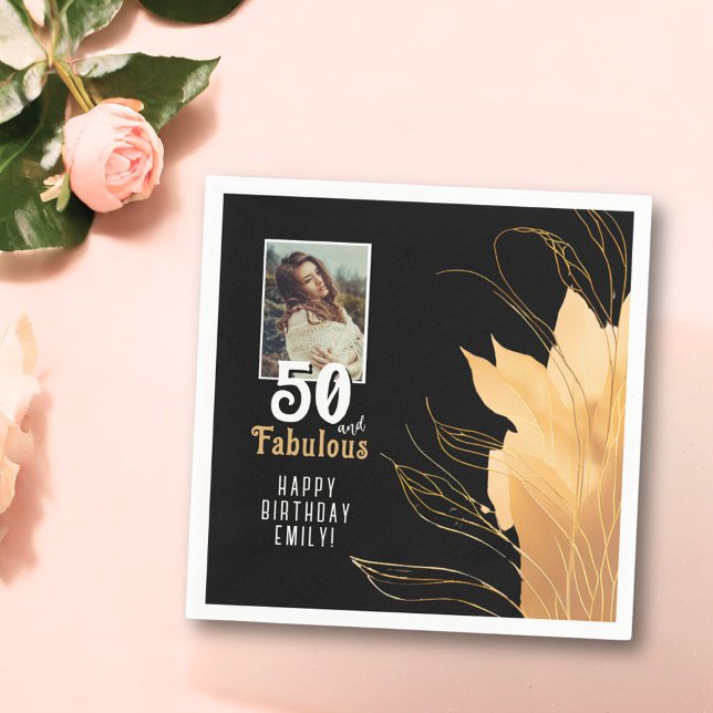 Servilleta De Papel 50 y Fabulous Gold Foliage 50th Birthday Photo (Subido por el creador)