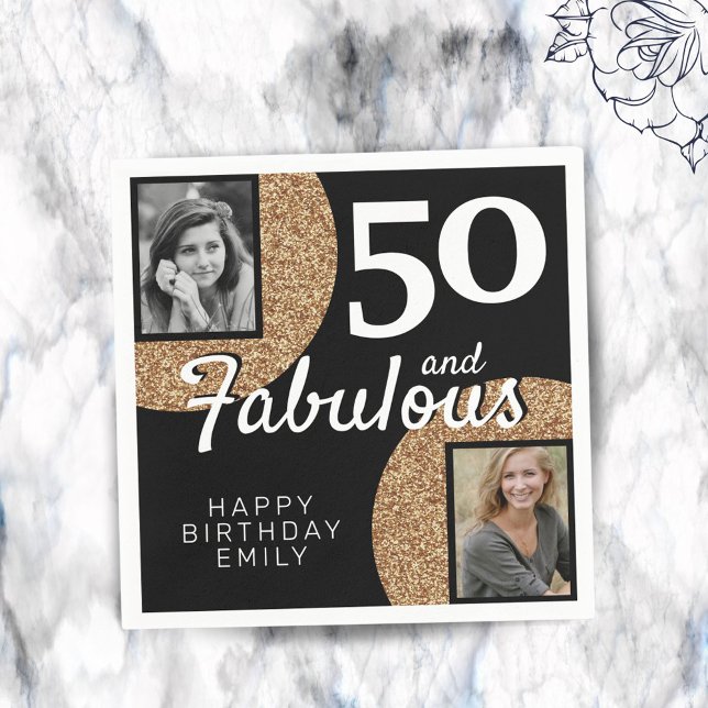 Servilleta De Papel 50 y Fabulous Gold Purpurina 2 Photo 50th Birthday (Subido por el creador)