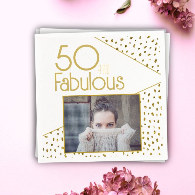 Servilleta De Papel 50 y Fabulous Gold Purpurina Photo 50th Birthday (Subido por el creador)