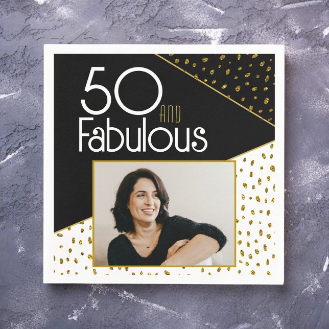 Servilleta De Papel 50 y Fabulous Gold Purpurina Photo 50th Birthday (Subido por el creador)