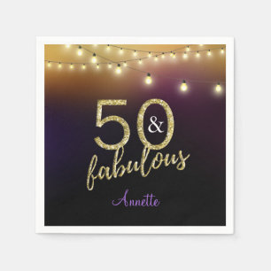 Servilleta De Papel 50 y Fabulous Gold Stars Purple Birthday Party