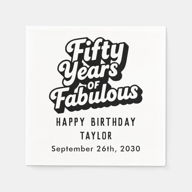 Servilleta De Papel 50th Birthday Fifty Years of Fabulous Retro Black (Anverso)