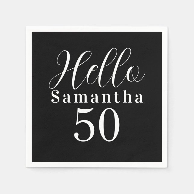 Servilleta De Papel 50th Birthday Hello 50 Black and White Party (Anverso)