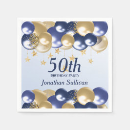 Servilleta De Papel 50th Birthday Navy Gold Balloons Party