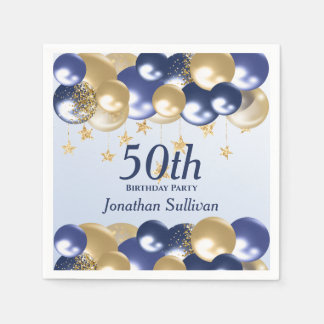 Servilleta De Papel 50th Birthday Navy Gold Balloons Party