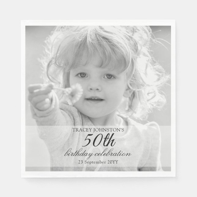 Servilleta De Papel 50th Birthday Party Black and White (Anverso)