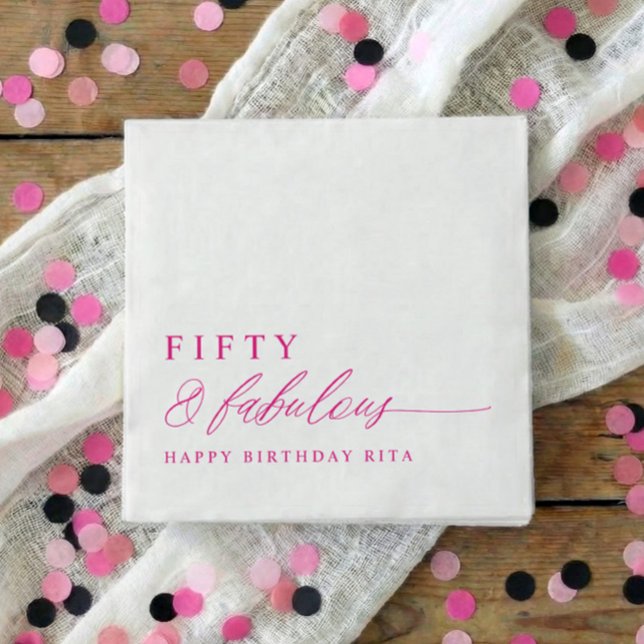 Servilleta De Papel 50th Birthday Party Pink Fifty & Fabulous Modern (Pink 50th birthday party napkins - fifty & fabulous in hot pink / magenta)