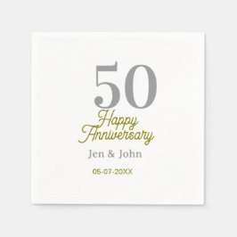Servilleta De Papel 50th happy anniversary name date silver gold date 