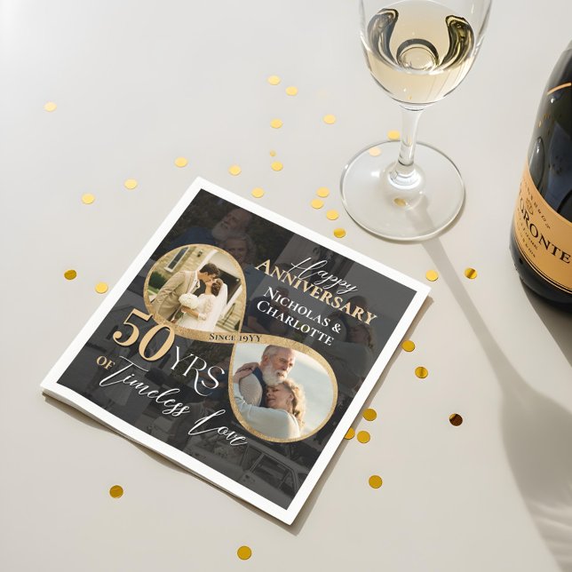 Servilleta De Papel 50th Happy Anniversary Then & Now Gold Infinity (50th Happy Anniversary Then & Now Gold Infinity Napkins)