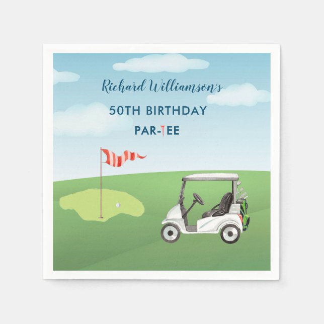 Servilleta De Papel 50th Surprise Birthday Party Men's Golf Theme (Anverso)