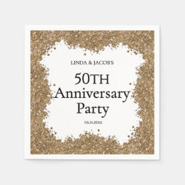 Servilleta De Papel 50th Wedding Anniversary Gold Faux Glitter 