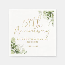 Servilleta De Papel 50th Wedding Anniversary Greenery Gold Script