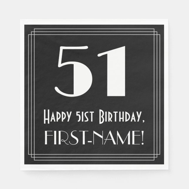 Servilleta De Papel 51 Aniversario ~ Art Deco Inspirado Aspecto "51",  (Anverso)