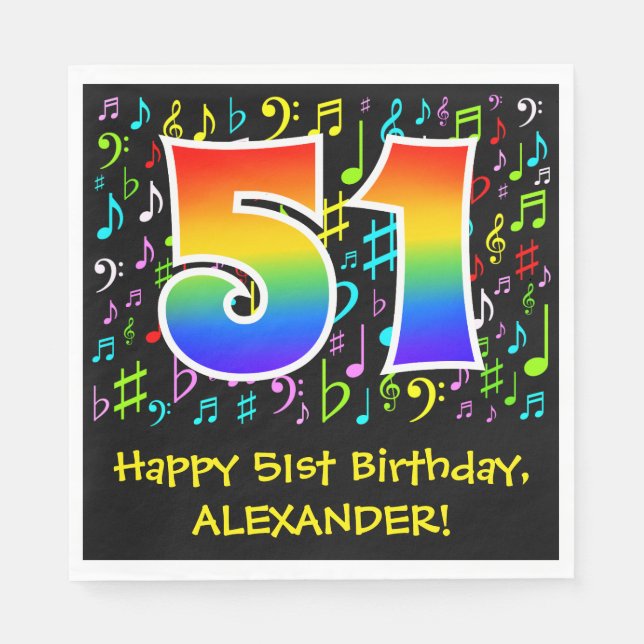 Servilleta De Papel 51° cumpleaños - Símbolos de música colorida, arco (Anverso)