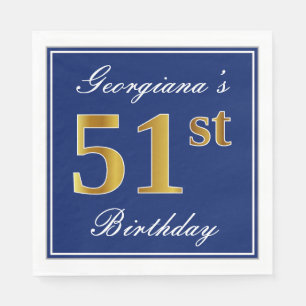 Servilleta De Papel 51.o cumpleaños elegante del oro azul, falso;
