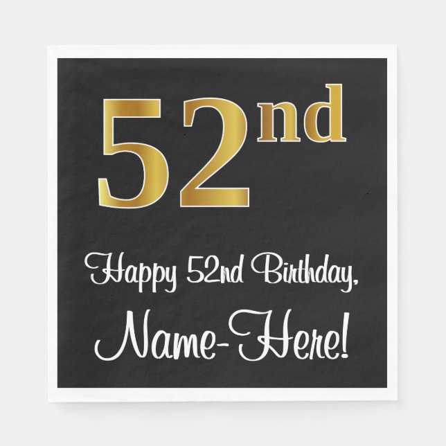 Servilleta De Papel 52º cumpleaños ~ Elegante lujoso Faux Gold Look # (Anverso)