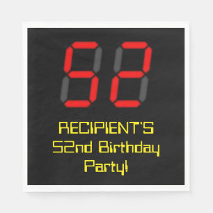 Servilleta De Papel 52º cumpleaños: Red Digital Clock Style "52" + Nom