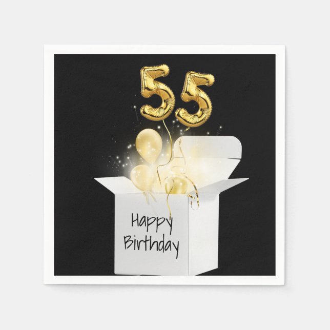 Servilleta De Papel 55.º Balón De Oro De Cumpleaños En Caja Blanca (Anverso)