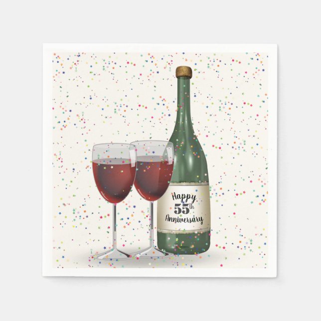 Servilleta De Papel 55th Anniversary Party Wine Bottle and Two Glasses (Anverso)