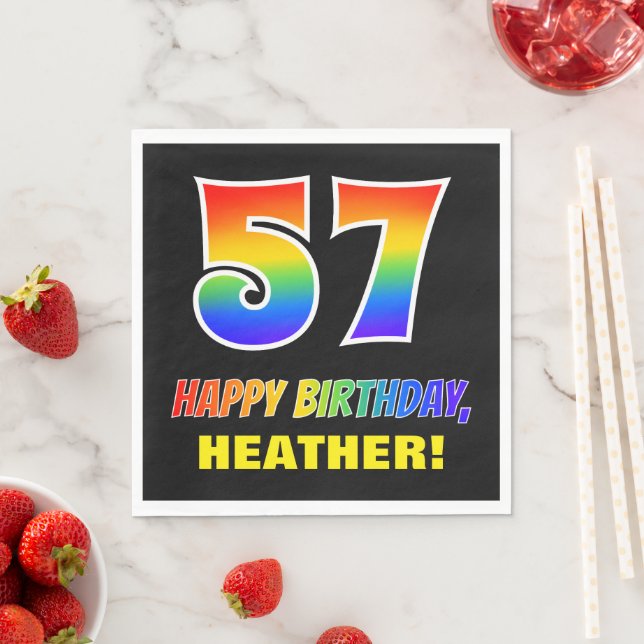 Servilleta De Papel 57º cumpleaños: audaz, divertido, simple, arcoiris (In situ)