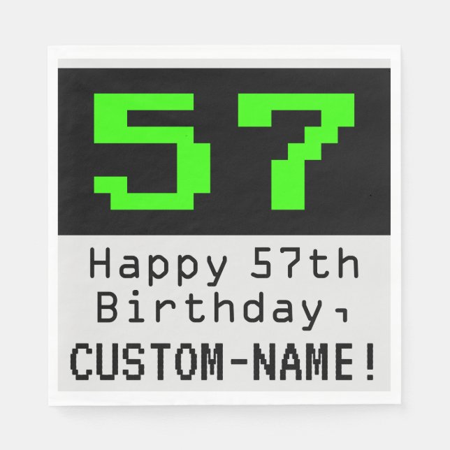 Servilleta De Papel 57º cumpleaños - Nerdy / Geeky Style "57" y nombre (Anverso)