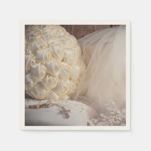 Servilleta De Papel 5882-Boda Bouquet con anillos, cruz, velo