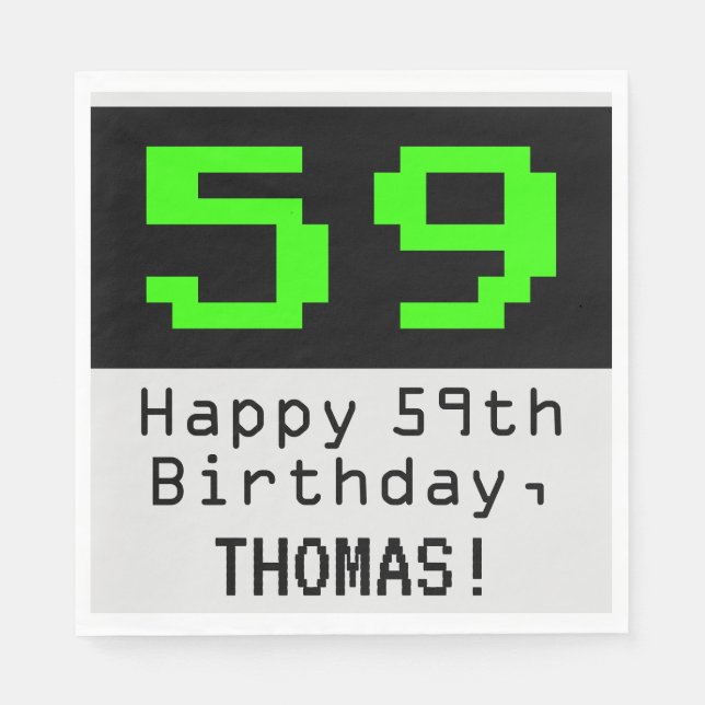 Servilleta De Papel 59º cumpleaños - Nerdy / Geeky Style "59" y nombre (Anverso)