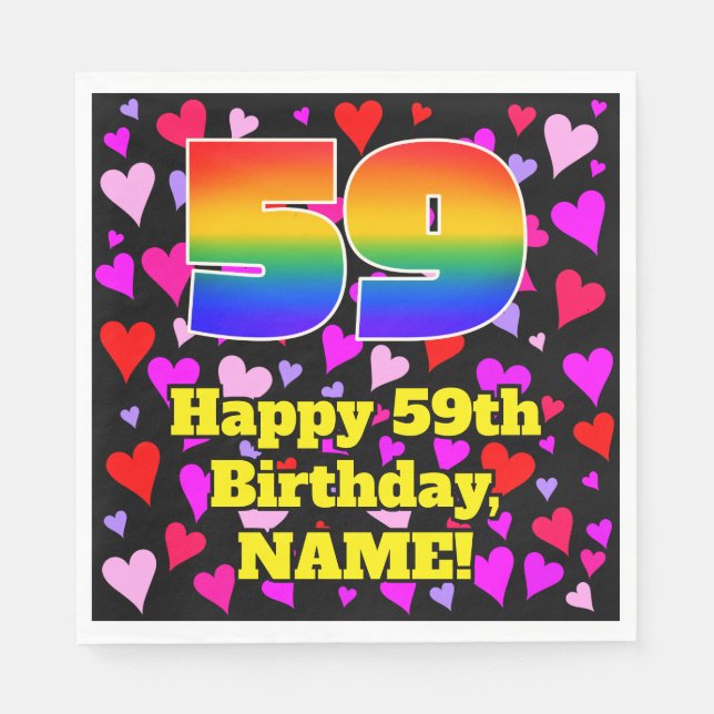 Servilleta De Papel 59º cumpleaños: Patrón de corazones amorosos, arco (Anverso)