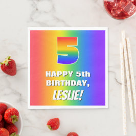 Servilleta De Papel 5.º cumpleaños: Colorido, divertido patrón arcoiri