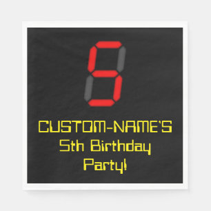 Servilleta De Papel 5.º cumpleaños: Red Digital Clock Style "5" + Nomb