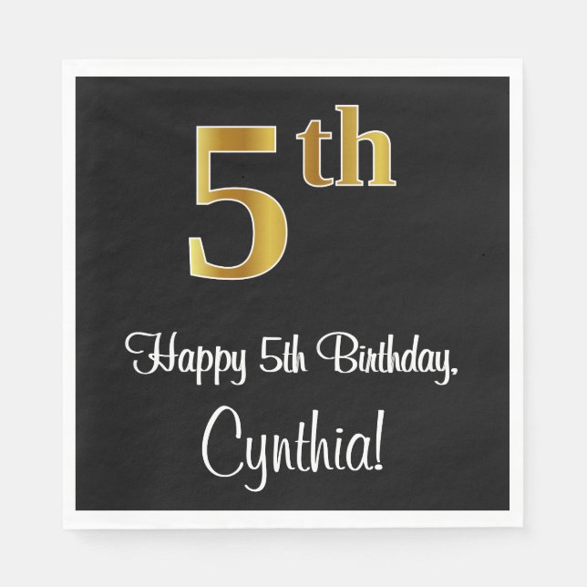 Servilleta De Papel 5 Cumpleaños ~ Elegante Lujoso Faux Gold Look # (Anverso)