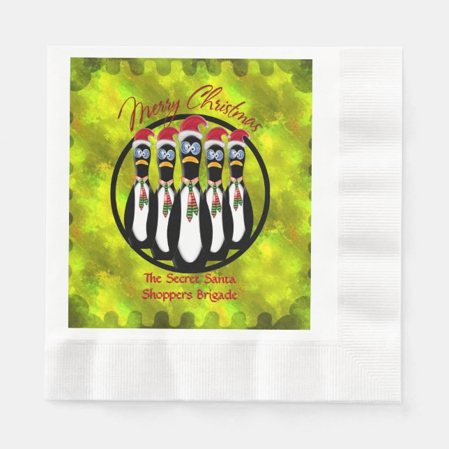 Servilleta De Papel 5 divertidos pingüinos de Santa Pingüinos personal (Anverso)