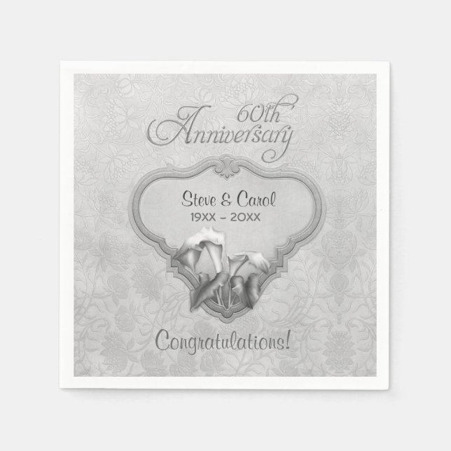 Servilleta De Papel 60º aniversario de Silver Calla Lily - Personaliza (Anverso)