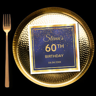 Servilleta De Papel 60.ª fiesta de cumpleaños del confetti de oro azul