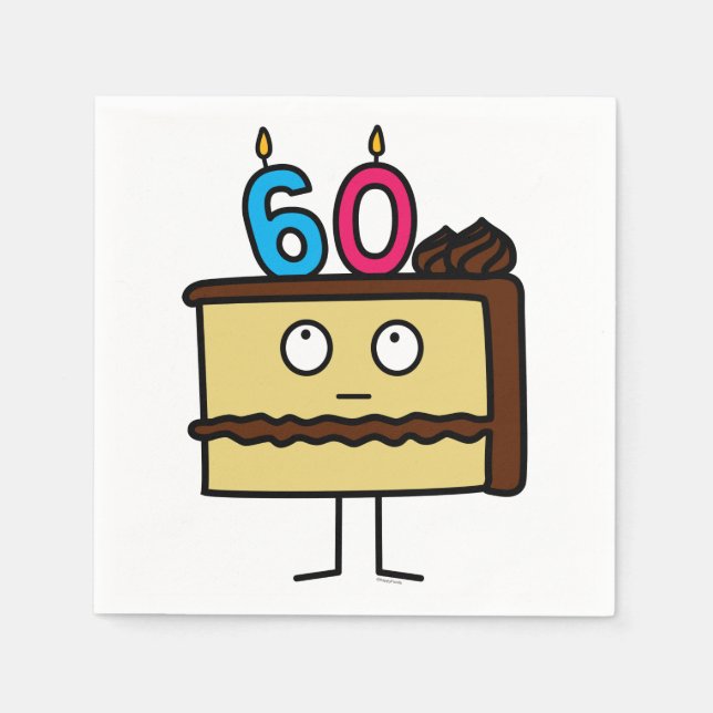 Servilleta De Papel 60.ª tarta de cumpleaños con velas (Anverso)
