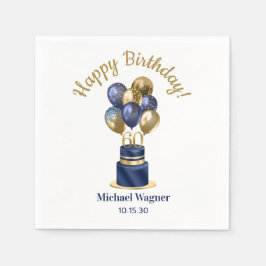 Servilleta De Papel 60.ª tarta de globo azul de la marina de cumpleaño