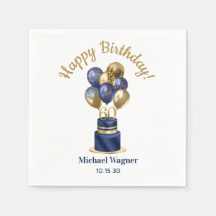 Servilleta De Papel 60.ª tarta de globo azul de la marina de cumpleaño