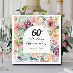 Servilleta De Papel 60.º Aniversario Boda Elegante Script Floral