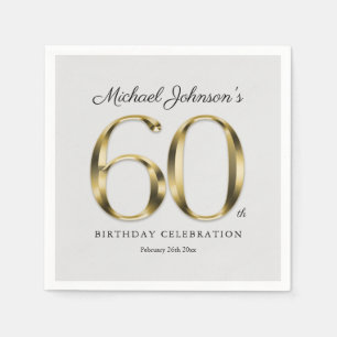 Servilleta De Papel 60.º Birthday Classic Light Grey Solid Gold Texto