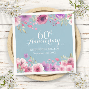 Servilleta De Papel 60.º Boda Aniversario Rosas de acuarela Floral
