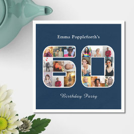 Servilleta De Papel 60.º cumpleaños 60 Collages de fotos Azul oscuro