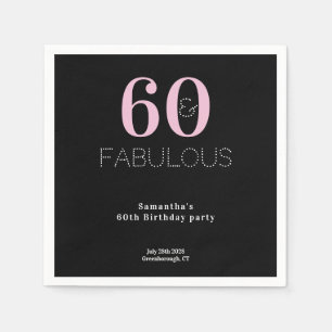 Servilleta De Papel 60.º cumpleaños 60 y fabuloso Fiesta rosado negro