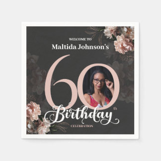 Servilleta De Papel 60.º cumpleaños Moody Floral Personalizado rosa fo