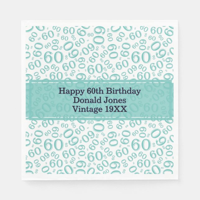 Servilleta De Papel 60.º patrón de número de cumpleaños Napkin Verde a (Anverso)