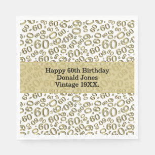 Servilleta De Papel 60.º patrón de número de cumpleaños oro y blanco