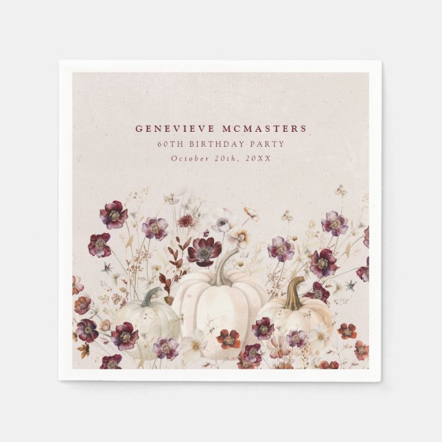 Servilleta De Papel 60.º Personalizado de Flor Silvestre de la Fiesta  (Anverso)