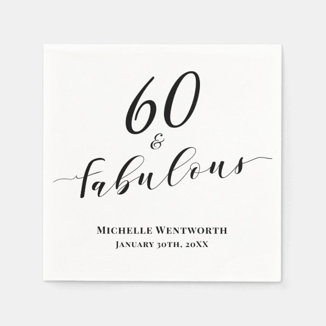 Servilleta De Papel 60 and Fabulous Sixtieth Birthday Elegant Script (Anverso)